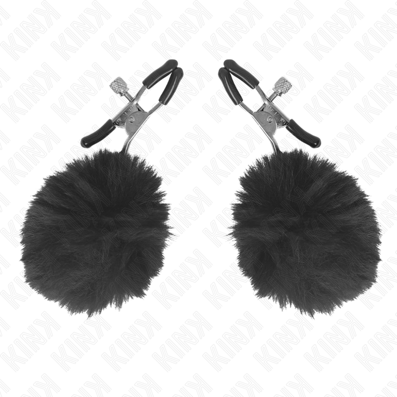 KINK - FAUX FUR BALL NIPPLE CLAMP BLACK 6 CM - Amore24