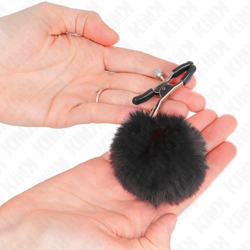 KINK - FAUX FUR BALL NIPPLE CLAMP BLACK 6 CM - Amore24