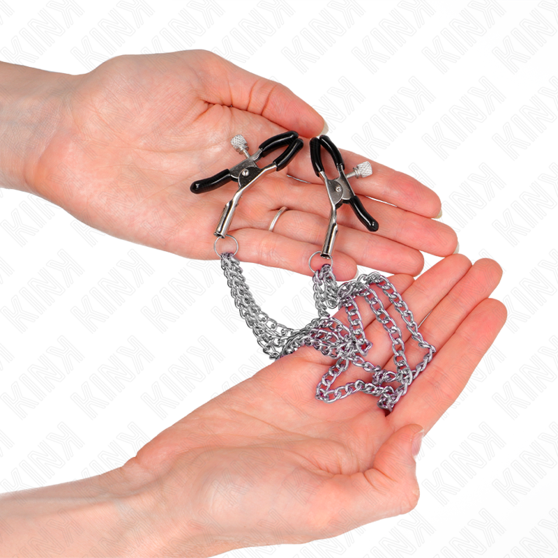 KINK - NIPPLE CLAMPS WITH 3 CHAINS SILVER 20/23/28 CM - Amore24