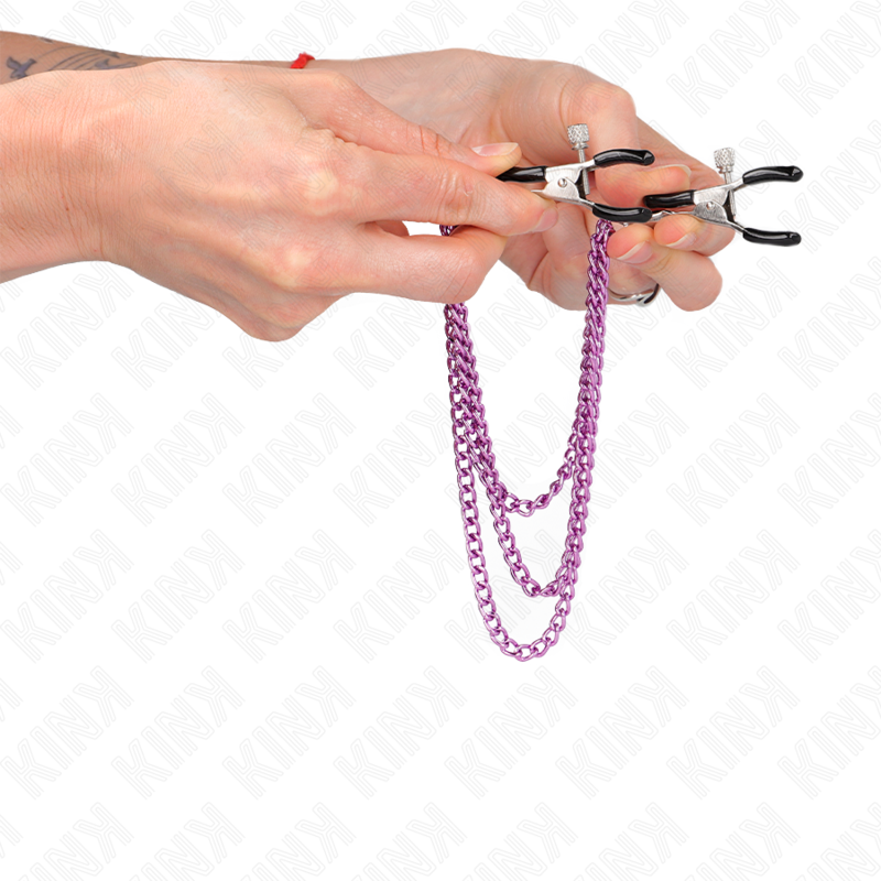 KINK - NIPPLE CLAMPS WITH 3 CHAINS PURPLE 20/23/28 CM - Amore24