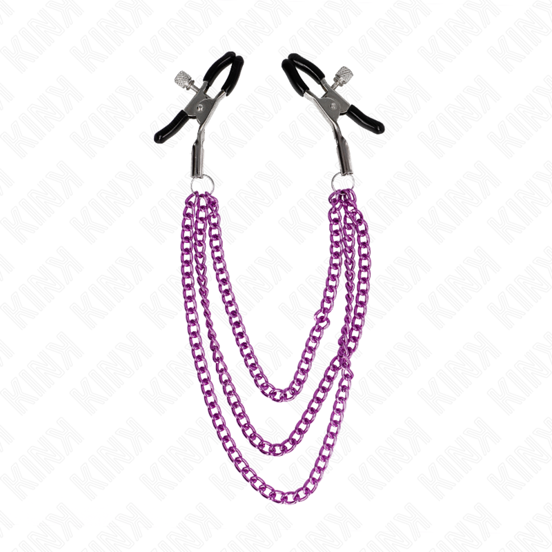 KINK - NIPPLE CLAMPS WITH 3 CHAINS PURPLE 20/23/28 CM - Amore24
