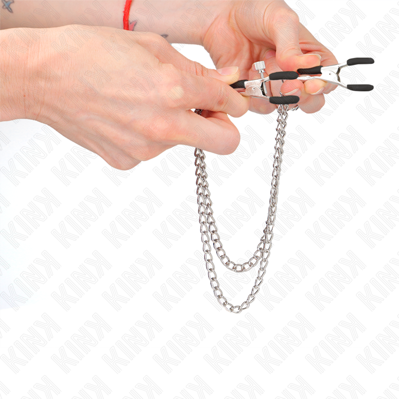 KINK - NIPPLE CLAMPS WITH 2 THICK CHAINS SILVER 20/23 CM - Amore24