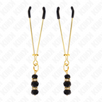 KINK - GOLD THIN NIPPLE CLAMPS WITH 3 BLACK GLASS BEADS 7 CM - Amore24