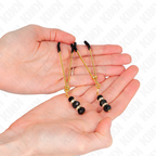 KINK - GOLD THIN NIPPLE CLAMPS WITH 3 BLACK GLASS BEADS 7 CM - Amore24