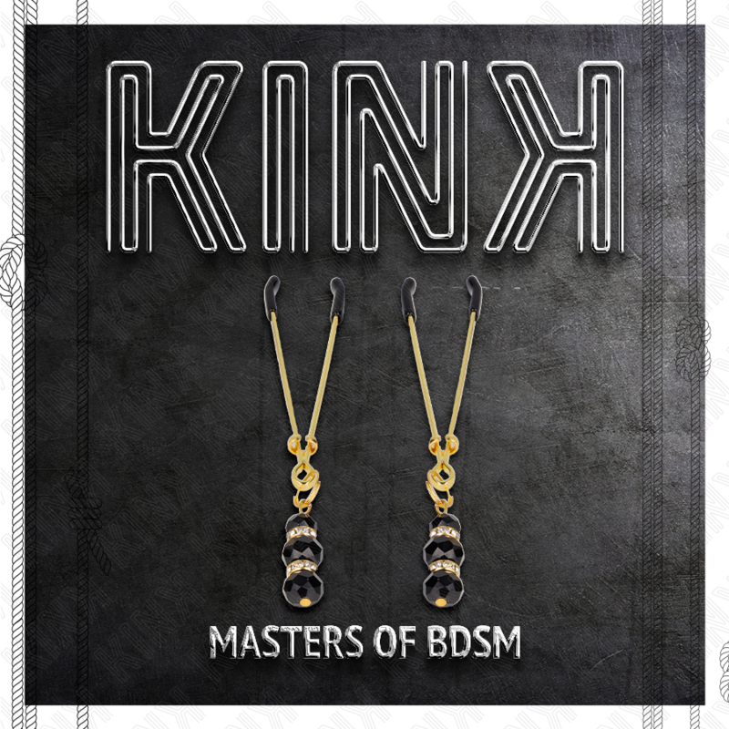 KINK - GOLD THIN NIPPLE CLAMPS WITH 3 BLACK GLASS BEADS 7 CM - Amore24