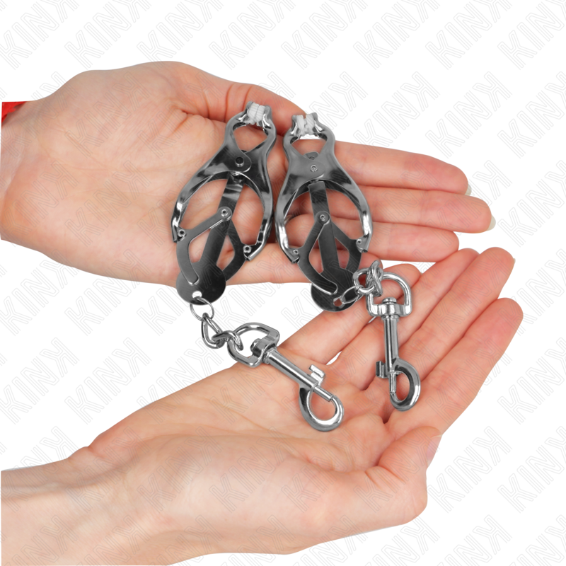 KINK - JAPANESE CLOVER NIPPLE CLAMPS WITH HOOKS SILVER - Amore24
