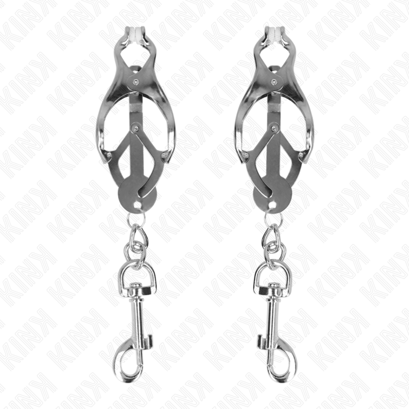 KINK - JAPANESE CLOVER NIPPLE CLAMPS WITH HOOKS SILVER - Amore24