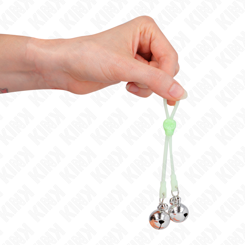 KINK - LUMINOUS SKULL NIPPLE CLAMPS WITH RING BELLS ADJUSTABLE GREEN / SILVER - Amore24
