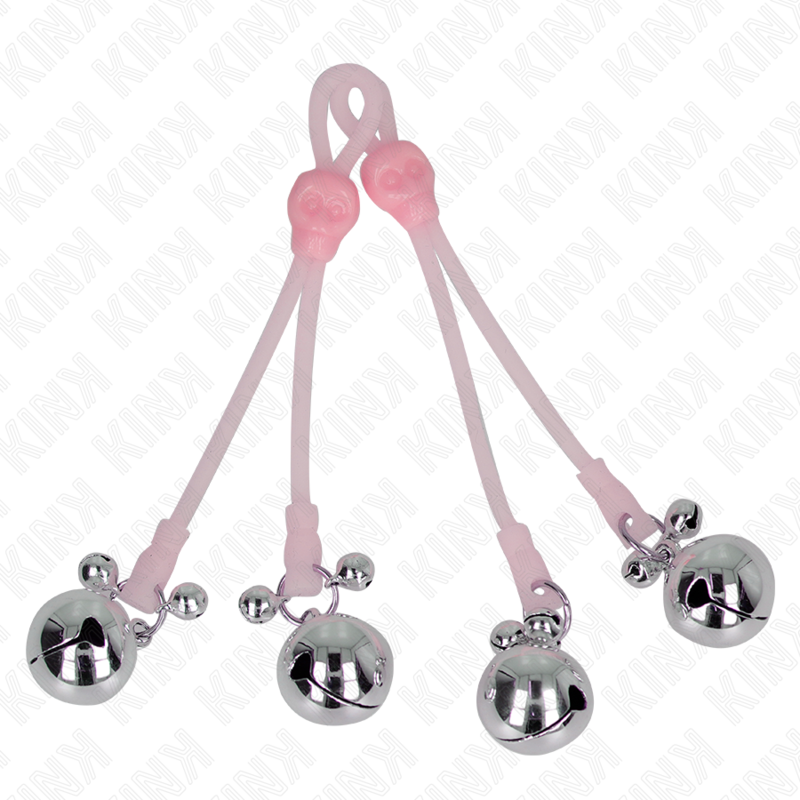 KINK - LUMINOUS SKULL NIPPLE CLAMPS WITH RING BELLS ADJUSTABLE PINK / SILVER - Amore24