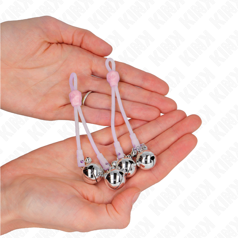 KINK - LUMINOUS SKULL NIPPLE CLAMPS WITH RING BELLS ADJUSTABLE PINK / SILVER - Amore24