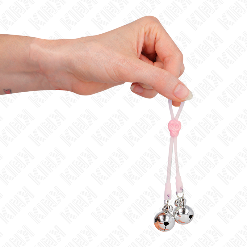 KINK - LUMINOUS SKULL NIPPLE CLAMPS WITH RING BELLS ADJUSTABLE PINK / SILVER - Amore24