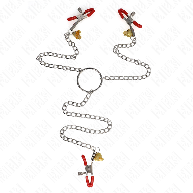 KINK - BELL TRIPLE NIPPLE AND CLIT CLAMPS RED WITH CHAIN 30 CM - Amore24