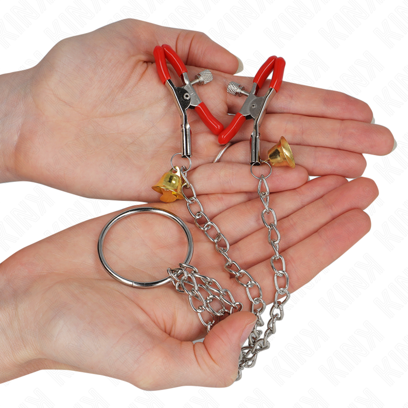 KINK - BELL TRIPLE NIPPLE AND CLIT CLAMPS RED WITH CHAIN 30 CM - Amore24