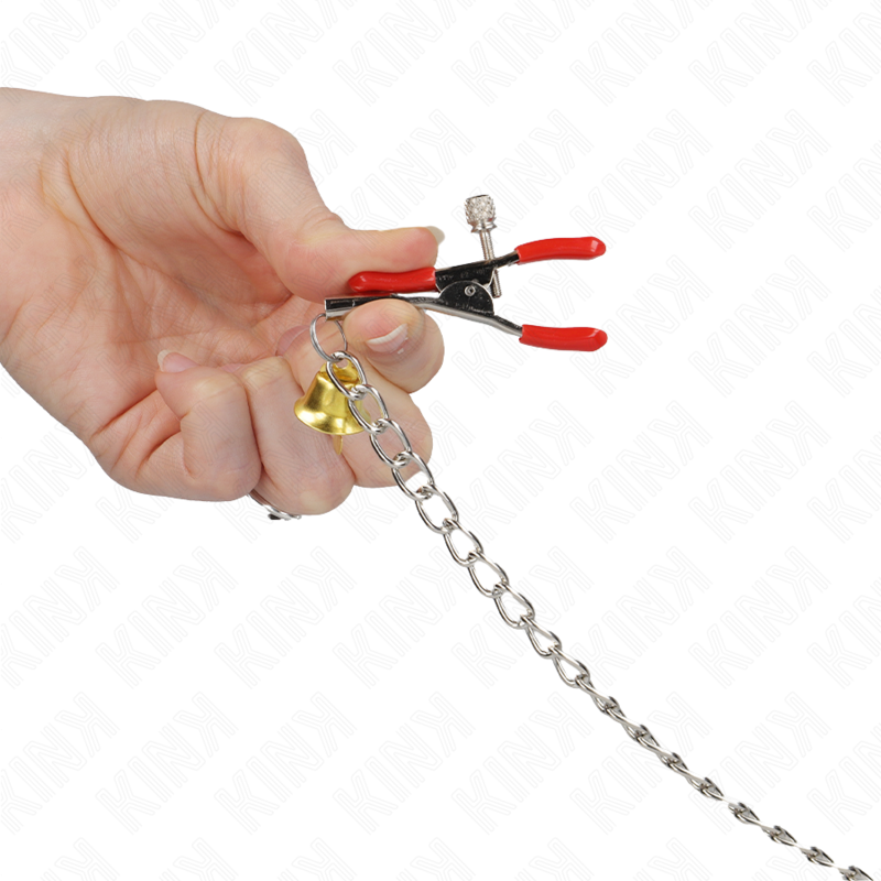 KINK - BELL TRIPLE NIPPLE AND CLIT CLAMPS RED WITH CHAIN 30 CM - Amore24
