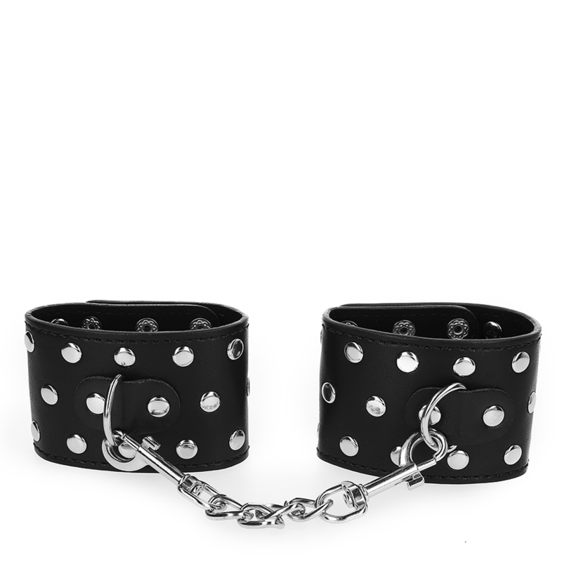 KINK - WRIST RESTRAINTS WITH SNAP FASTEN FULL OF RIVETS BLACK ADJUSTABLE 19-24 CM X 5.5 CM - Amore24