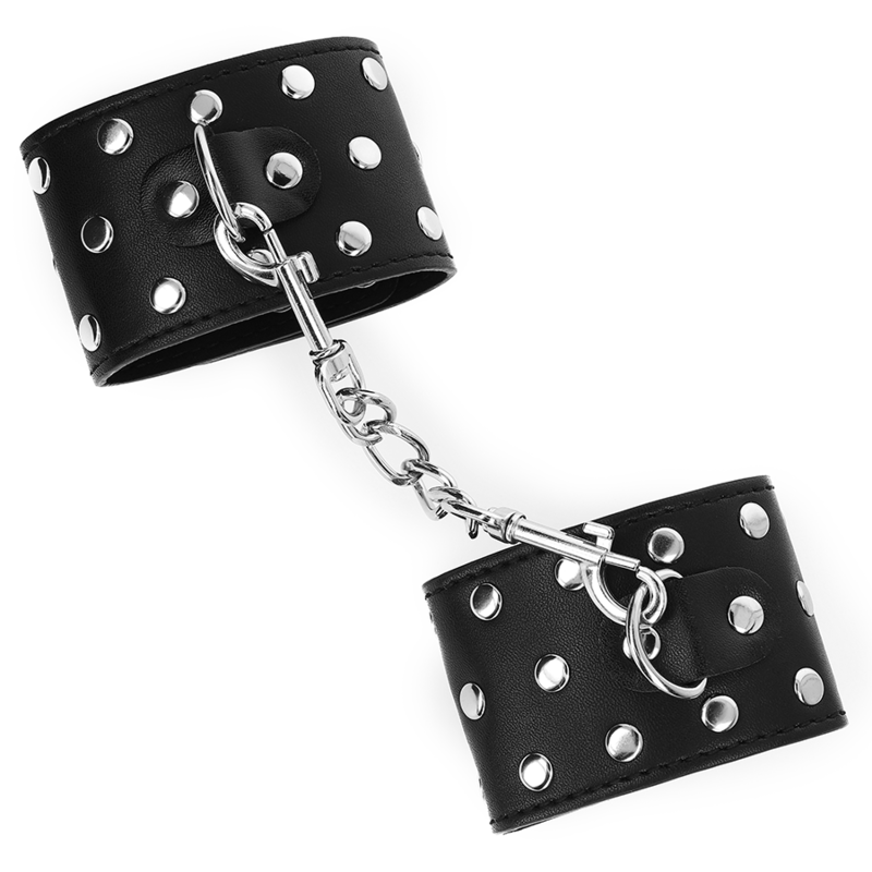 KINK - WRIST RESTRAINTS WITH SNAP FASTEN FULL OF RIVETS BLACK ADJUSTABLE 19-24 CM X 5.5 CM - Amore24