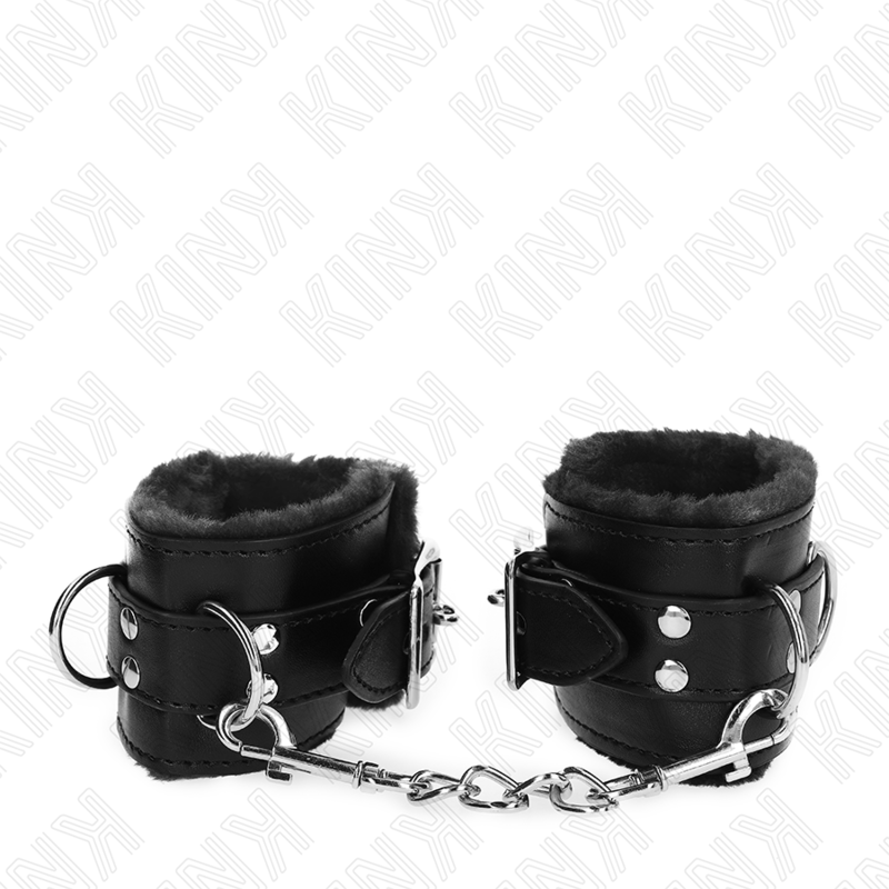 KINK - FUR LINED WRIST RESTRAINTS BLACK WITH BLACK BELT ADJUSTABLE 17-29 CM X 6 CM - Amore24