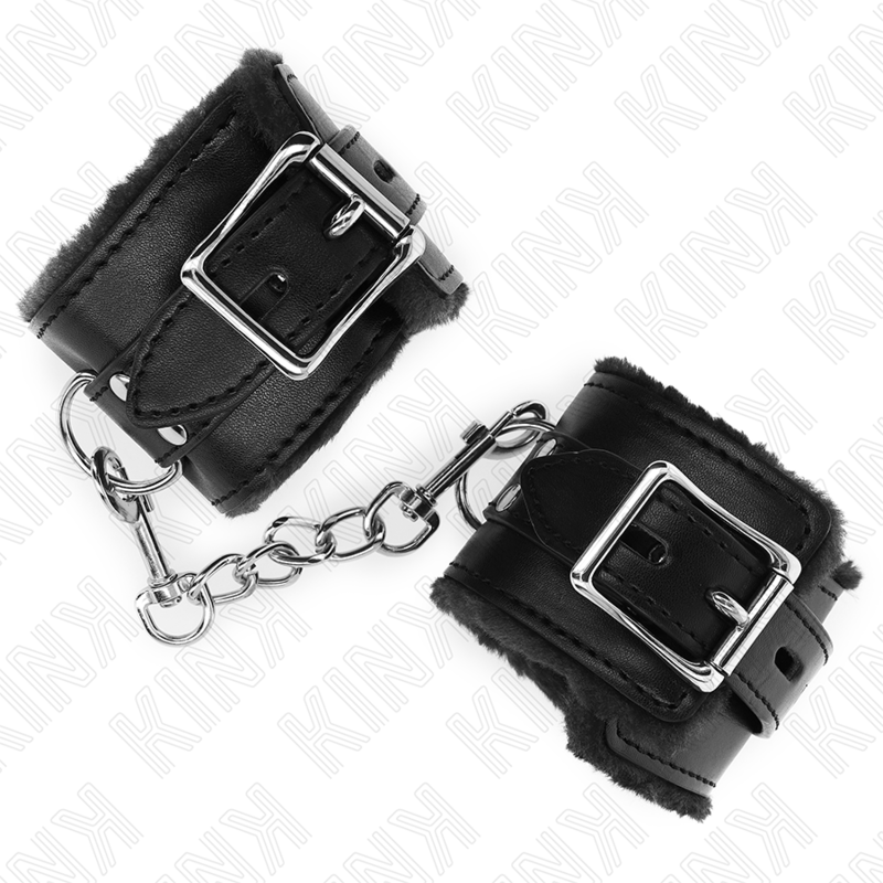 KINK - FUR LINED WRIST RESTRAINTS BLACK WITH BLACK BELT ADJUSTABLE 17-29 CM X 6 CM - Amore24