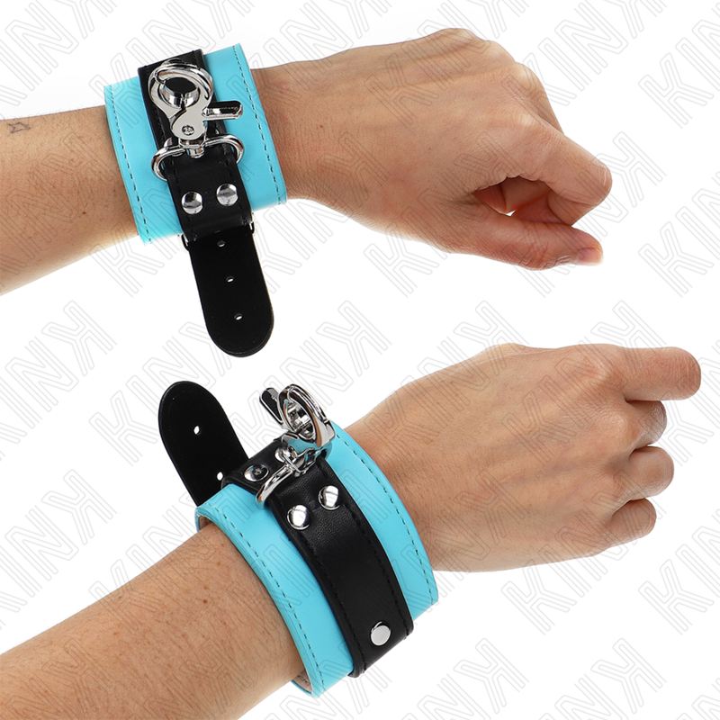 KINK - PREMIUM LOCKABLE WRIST RESTRAINTS BLACK / BLUE ADJUSTABLE 21-28 CM X 5.5 CM - Amore24