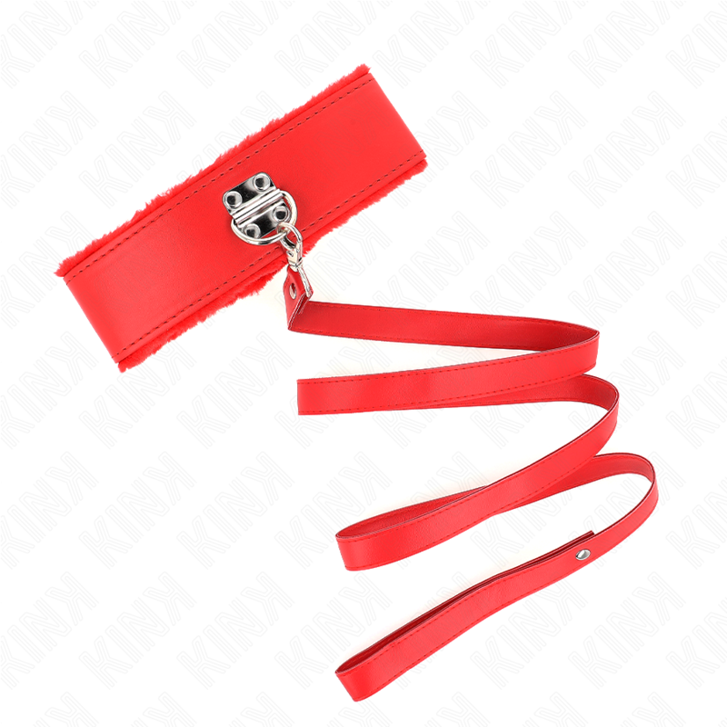 KINK - NECKLACE WITH LEASH 116 CM WITH SILVER STUDS MODEL 4 RED ADJUSTABLE 40-48 CM X 6 CM - Amore24