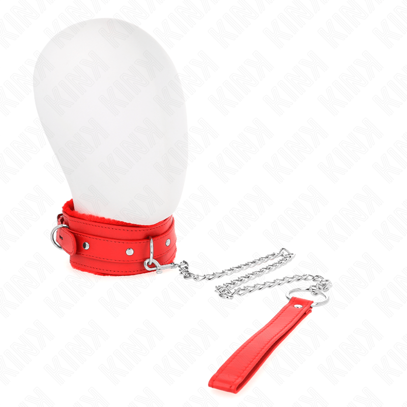 KINK - COLLAR WITH LEASH 65 CM WITH RESTRICTIONS RED 36 - 42 CM X 5.5 CM - Amore24