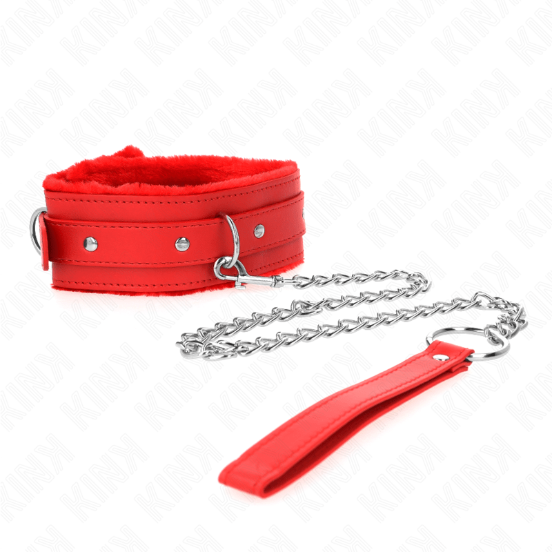 KINK - COLLAR WITH LEASH 65 CM WITH RESTRICTIONS RED 36 - 42 CM X 5.5 CM - Amore24
