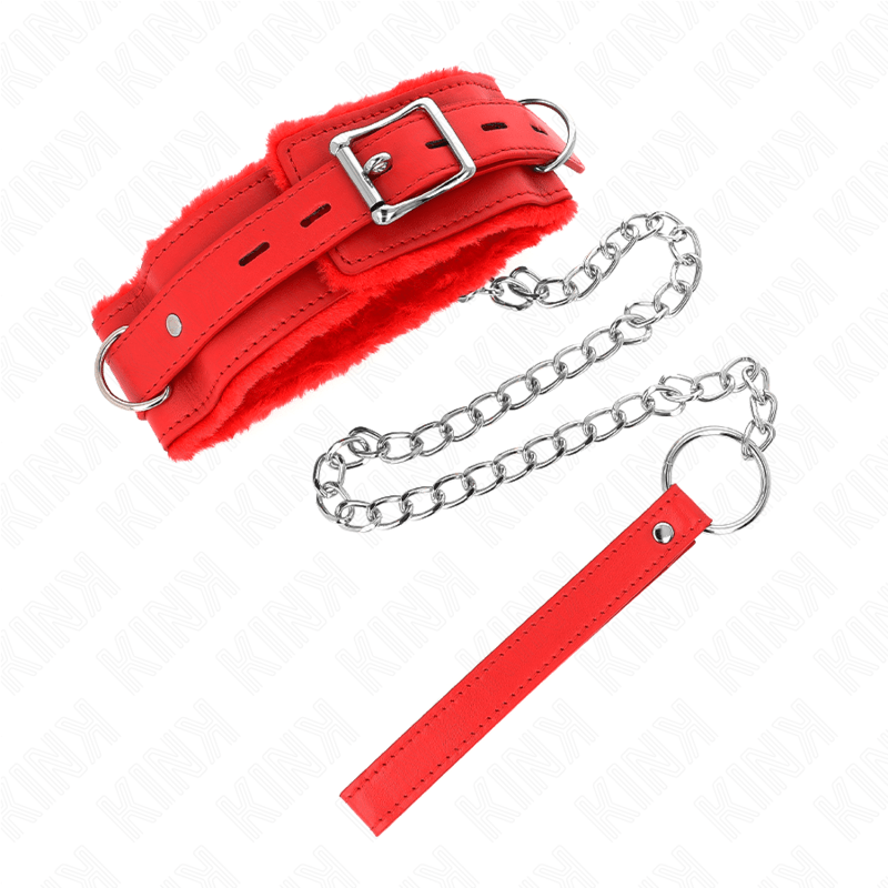 KINK - COLLAR WITH LEASH 65 CM WITH RESTRICTIONS RED 36 - 42 CM X 5.5 CM - Amore24