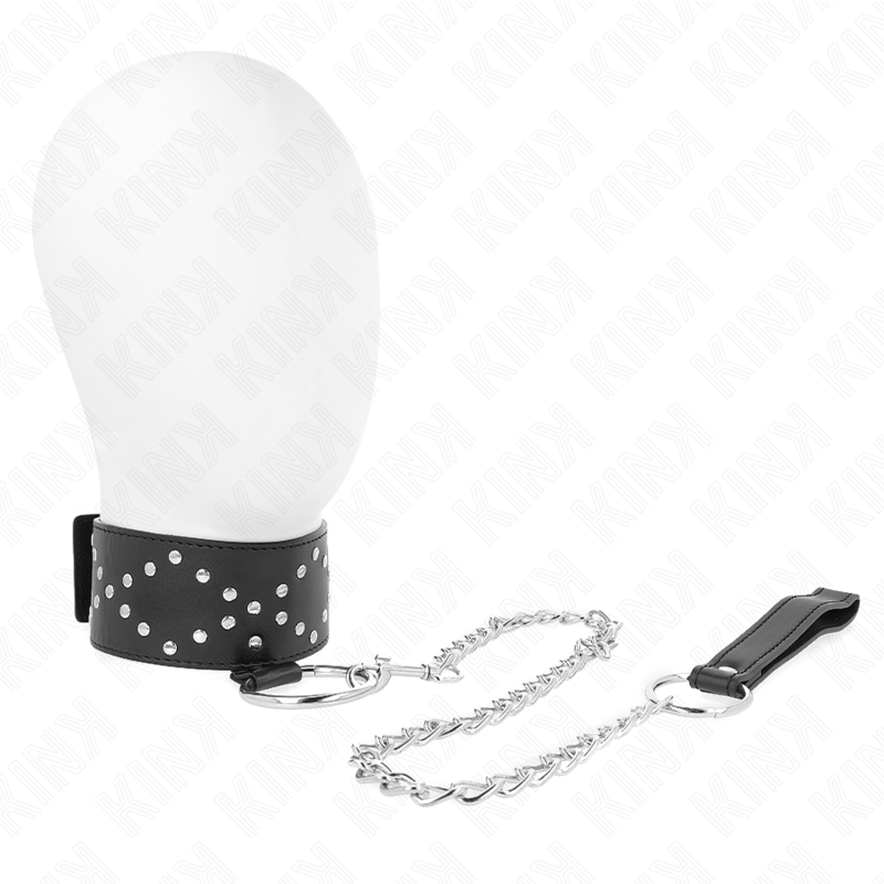 KINK - NECKLACE 65 CM WITH LEASH WITH SILVER STUDS MODEL 3 ADJUSTABLE 36-43 CM X 5 CM - Amore24