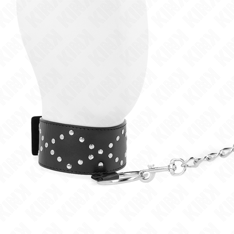KINK - NECKLACE 65 CM WITH LEASH WITH SILVER STUDS MODEL 3 ADJUSTABLE 36-43 CM X 5 CM - Amore24