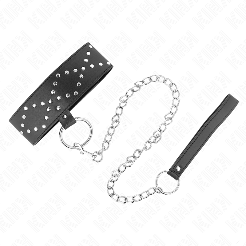 KINK - NECKLACE 65 CM WITH LEASH WITH SILVER STUDS MODEL 3 ADJUSTABLE 36-43 CM X 5 CM - Amore24
