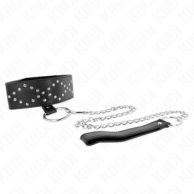 KINK - NECKLACE 65 CM WITH LEASH WITH SILVER STUDS MODEL 3 ADJUSTABLE 36-43 CM X 5 CM - Amore24