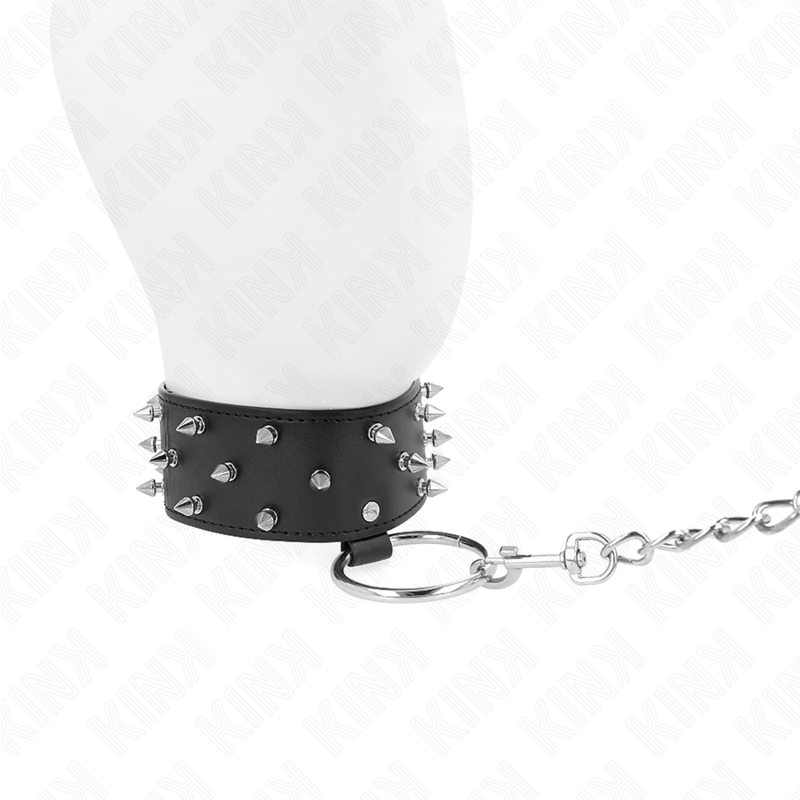 KINK - NECKLACE WITH LEASH 65 CM WITH SILVER STUDS MODEL 5 ADJUSTABLE 36-43 CM X 5 CM - Amore24