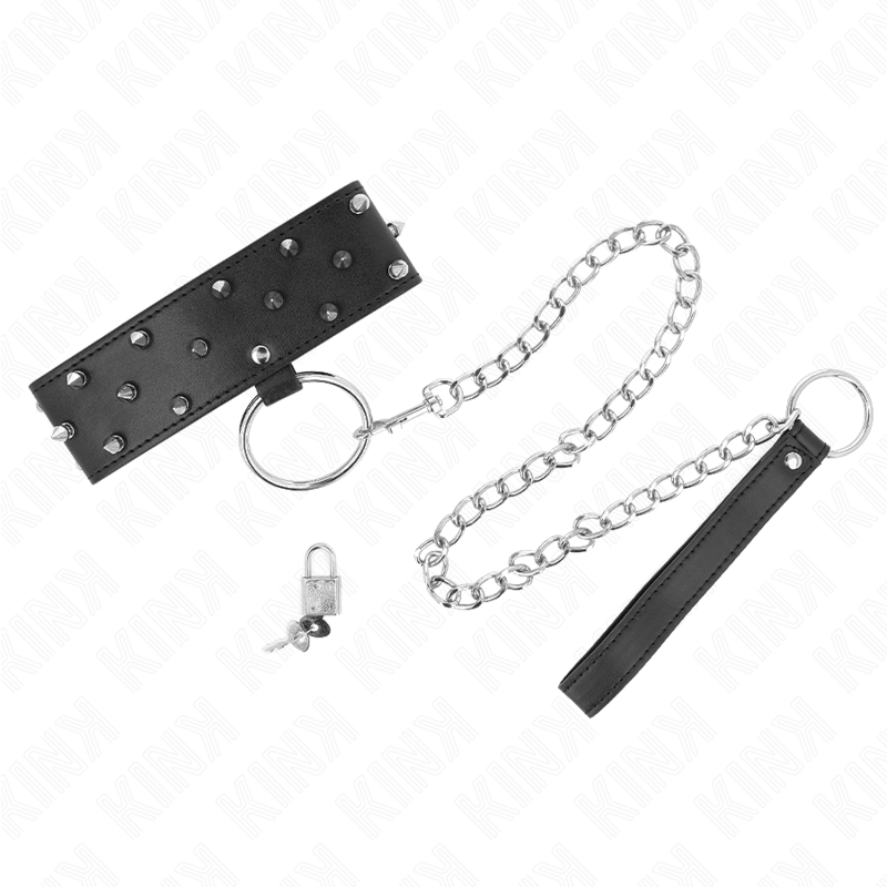 KINK - NECKLACE WITH LEASH 65 CM WITH SILVER STUDS MODEL 5 ADJUSTABLE 36-43 CM X 5 CM - Amore24