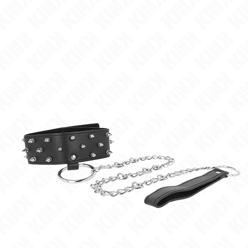 KINK - NECKLACE WITH LEASH 65 CM WITH SILVER STUDS MODEL 5 ADJUSTABLE 36-43 CM X 5 CM - Amore24