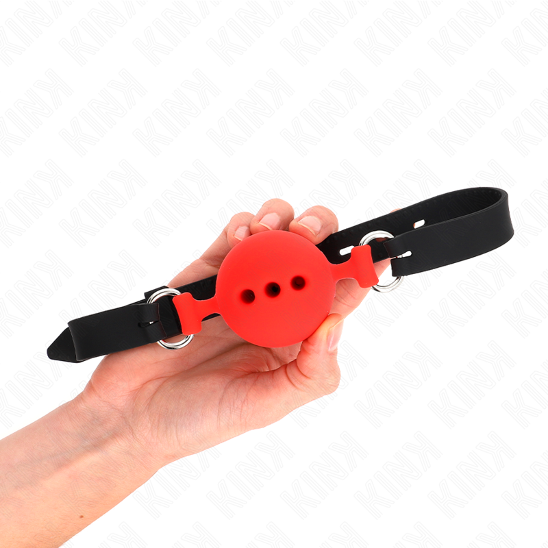 KINK - FULL SILICONE GAG 55 x 2 CM WITH 5 CM BALL SIZE L RED ADJUSTABLE 35-51 CM - Amore24