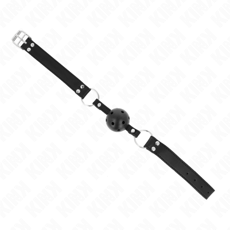 KINK - BREATHABLE BALL 4 CM GAG WITH DOUBLE RIVET MODEL 1 BLACK 62.5 x 2.5 CM ADJUSTABLE 42-58 CM - Amore24