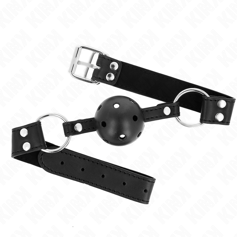 KINK - BREATHABLE BALL 4 CM GAG WITH DOUBLE RIVET MODEL 1 BLACK 62.5 x 2.5 CM ADJUSTABLE 42-58 CM - Amore24