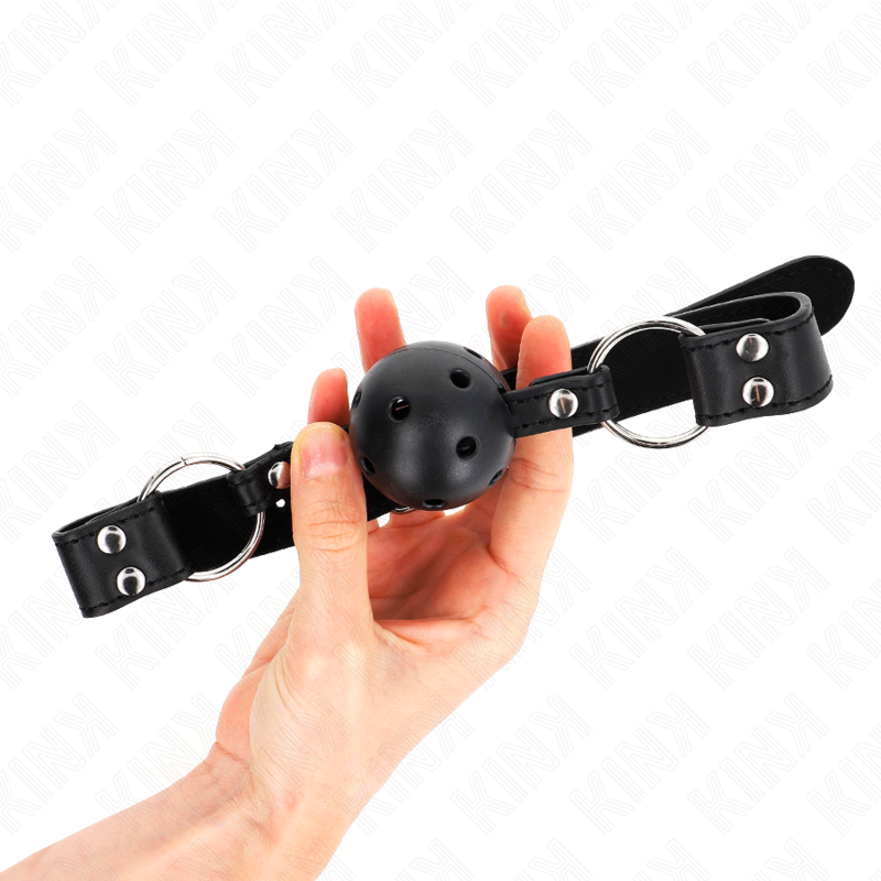 KINK - BREATHABLE BALL 4 CM GAG WITH DOUBLE RIVET MODEL 1 BLACK 62.5 x 2.5 CM ADJUSTABLE 42-58 CM - Amore24