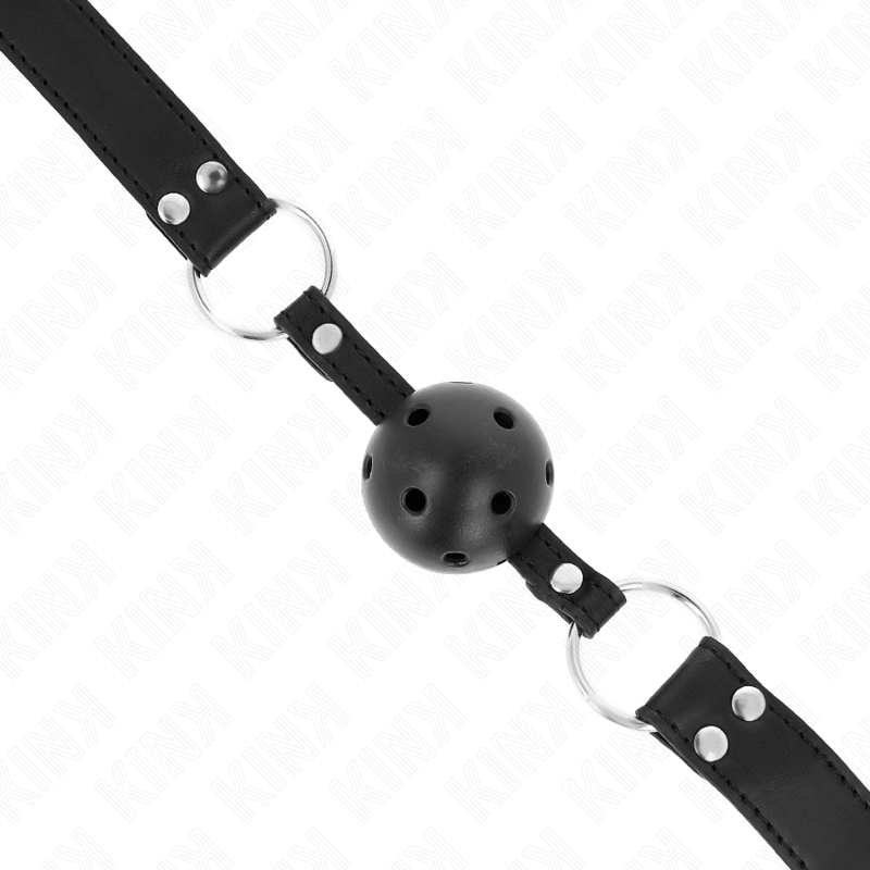 KINK - BREATHABLE BALL 4 CM GAG WITH DOUBLE RIVET MODEL 1 BLACK 62.5 x 2.5 CM ADJUSTABLE 42-58 CM - Amore24