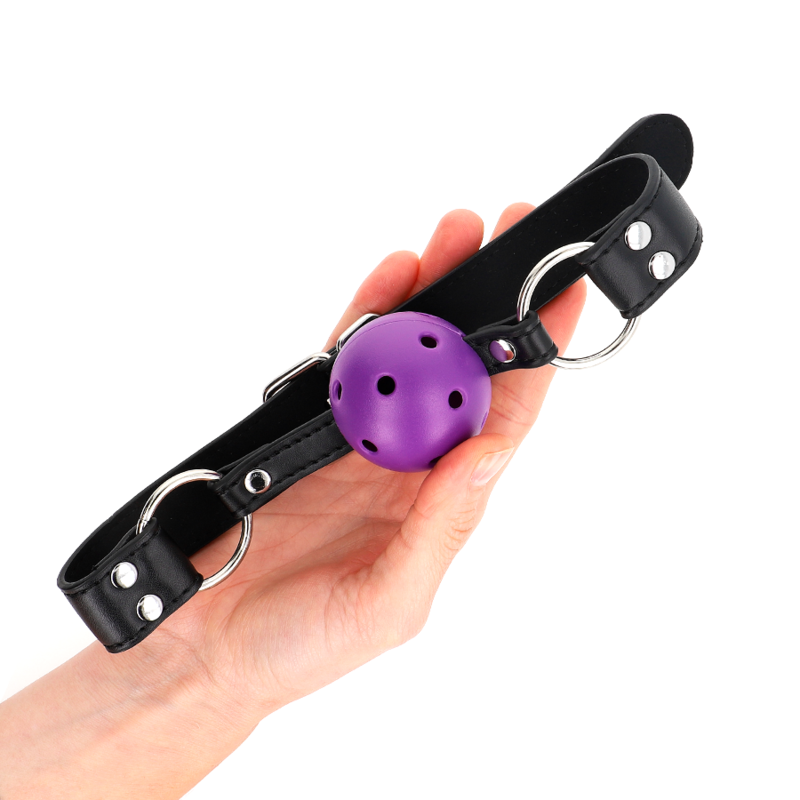 KINK - BREATHABLE BALL 4 CM GAG WITH DOUBLE RIVET PURPLE 62.5 x 2.5 CM ADJUSTABLE 42-58 CM - Amore24