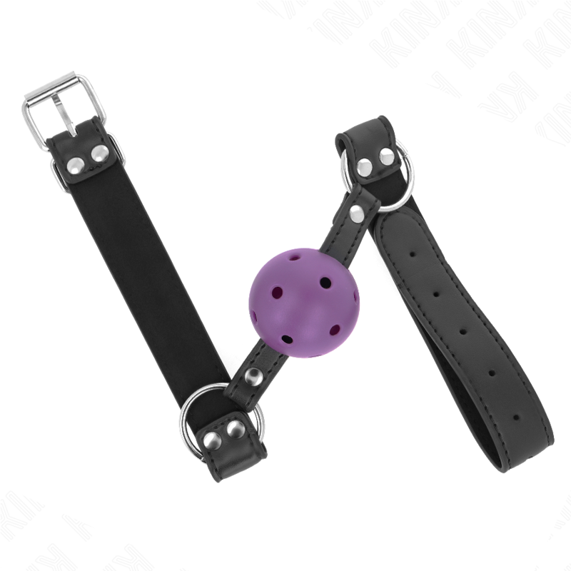 KINK - BREATHABLE BALL 4 CM GAG WITH DOUBLE RIVET PURPLE 62.5 x 2.5 CM ADJUSTABLE 42-58 CM - Amore24