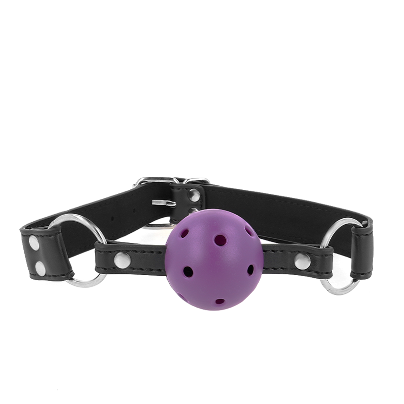 KINK - BREATHABLE BALL 4 CM GAG WITH DOUBLE RIVET PURPLE 62.5 x 2.5 CM ADJUSTABLE 42-58 CM - Amore24