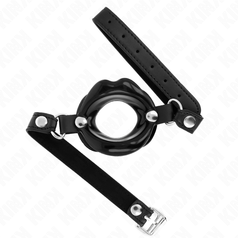 KINK - LIP 8 CM GAG WITH BLACK LEATHERETTE STRAP 63 x 2 CM ADJUSTABLE 39-58 CM - Amore24