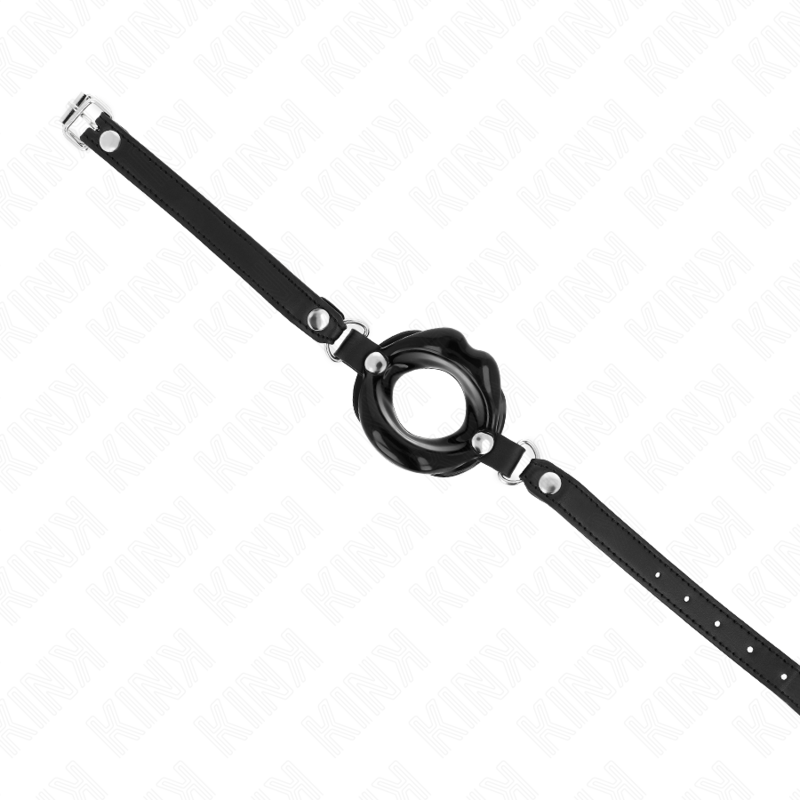 KINK - LIP 8 CM GAG WITH BLACK LEATHERETTE STRAP 63 x 2 CM ADJUSTABLE 39-58 CM - Amore24