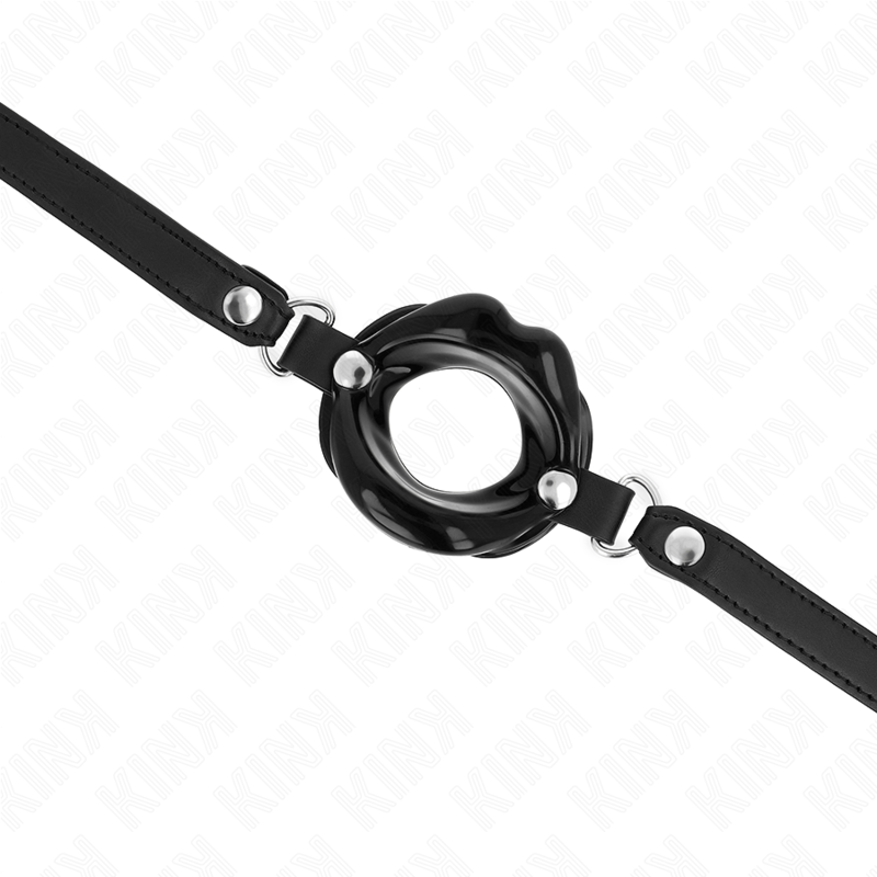 KINK - LIP 8 CM GAG WITH BLACK LEATHERETTE STRAP 63 x 2 CM ADJUSTABLE 39-58 CM - Amore24