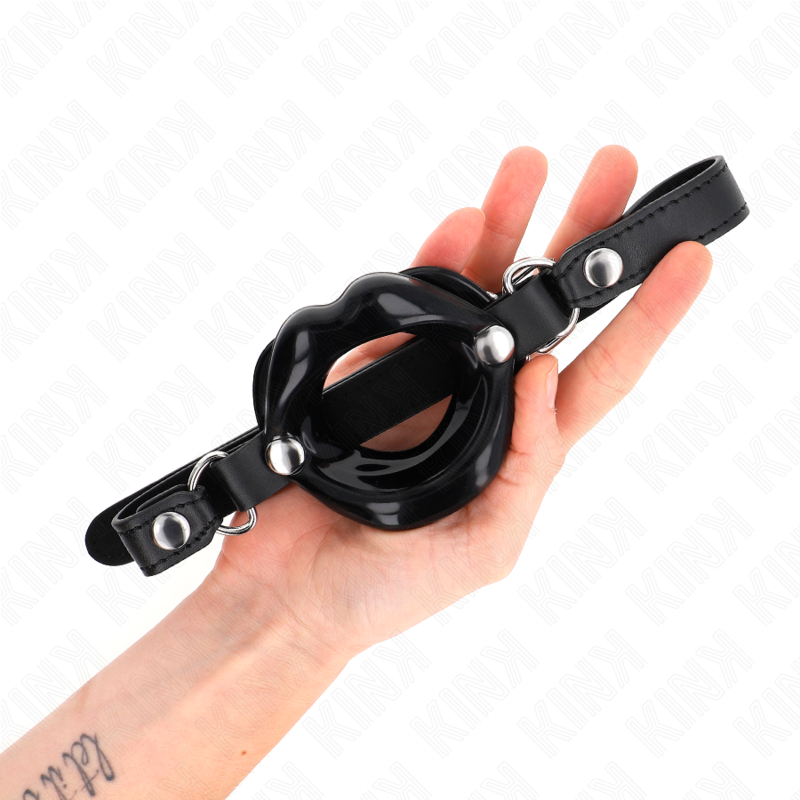 KINK - LIP 8 CM GAG WITH BLACK LEATHERETTE STRAP 63 x 2 CM ADJUSTABLE 39-58 CM - Amore24