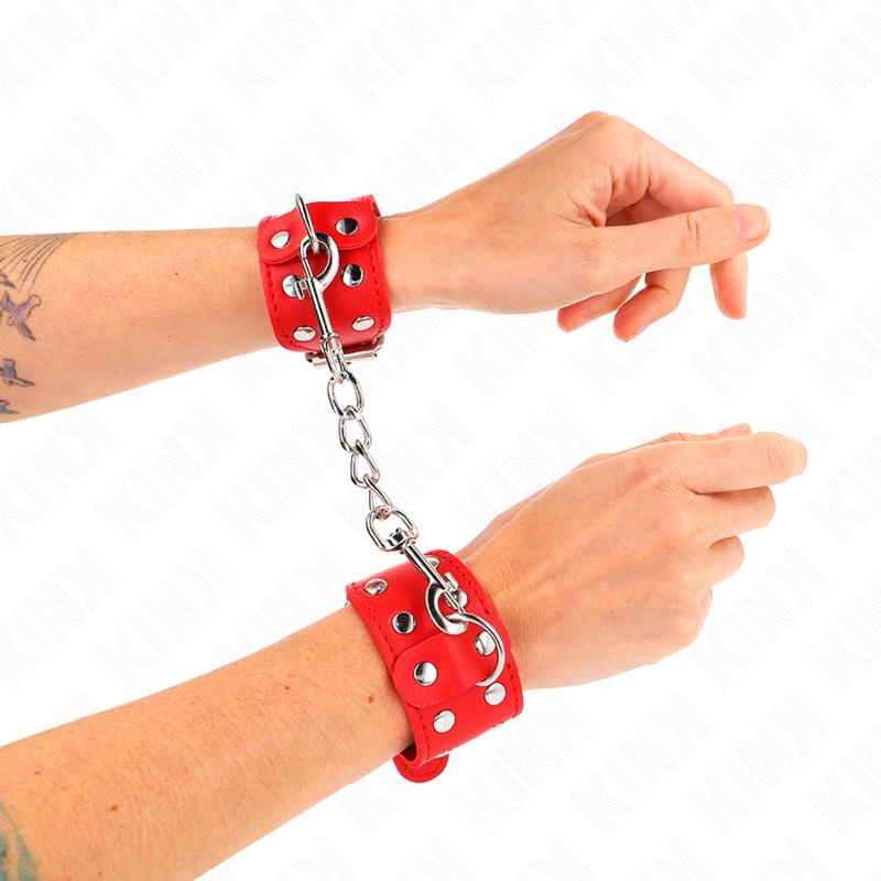 KINK - WRISTBANDS WITH DOUBLE LINE OF ADJUSTABLE STUDS RED - Amore24