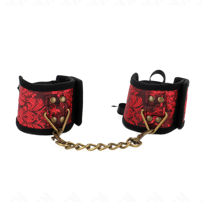 KINK - SCANDAL WRIST RESTRAINTS RED-BLACK LACE DETAILS 24.5 CM X 6.5 CM - Amore24