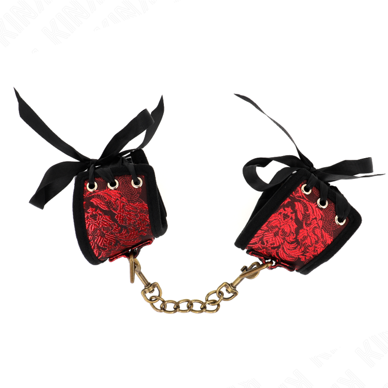 KINK - SCANDAL WRIST RESTRAINTS RED-BLACK LACE DETAILS 24.5 CM X 6.5 CM - Amore24