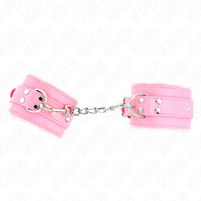KINK - FUR LINED WRIST RESTRAINTS PINK WITH PINK BELT ADJUSTABLE 17-29 CM X 6 CM - Amore24